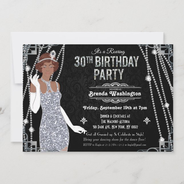 30th Birthday African American Flapper Girl  Invitation (Front)