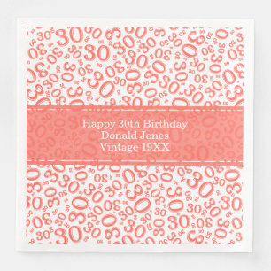 30th Birthday Age Number Pattern Coral/White Napkin