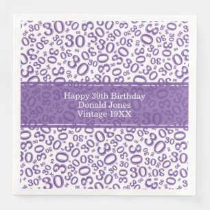 30th Birthday Age Number Pattern Purple/White Napkin