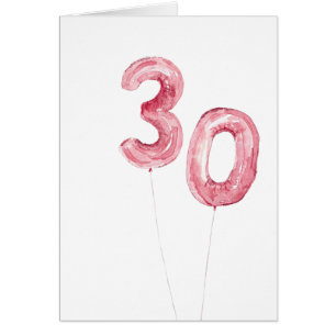 30th Birthday/Anniversary Balloons Watercolor Card