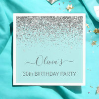 30th Birthday Aqua Blue Teal Silver Glitter