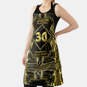 30th Birthday Art Deco Gold Black Great Gatsby Apron