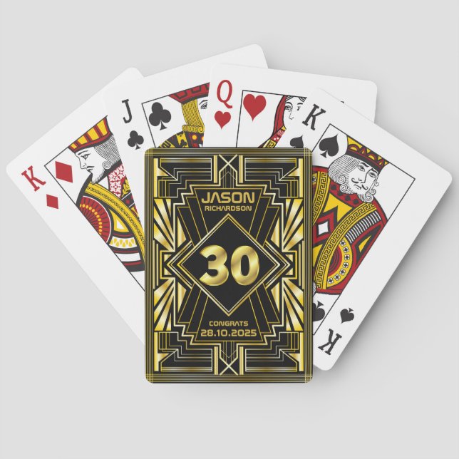 30th Birthday Art Deco Gold Black Great  Playing Cards (Back)