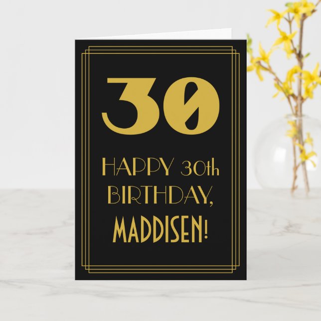 30th Birthday ~ Art Deco Inspired Look "30" & Name Card (Yellow Flower)