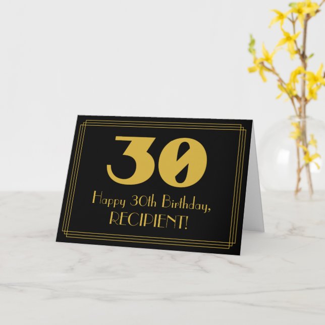 30th Birthday: Art Deco Inspired Look "30" & Name Card (Yellow Flower)
