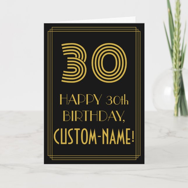 30th Birthday: Art Deco Inspired Look "30" & Name Card (Front)