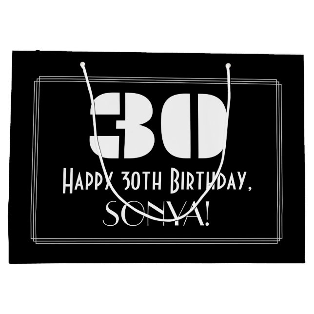 30th Birthday ~ Art Deco Inspired Look "30" + Name Large Gift Bag (Back)