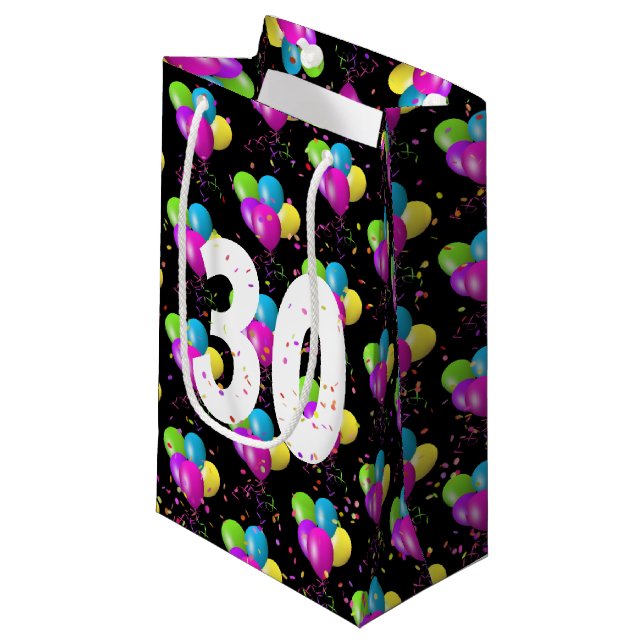 30th Birthday Balloons and Confetti Small Gift Bag (Front Angled)