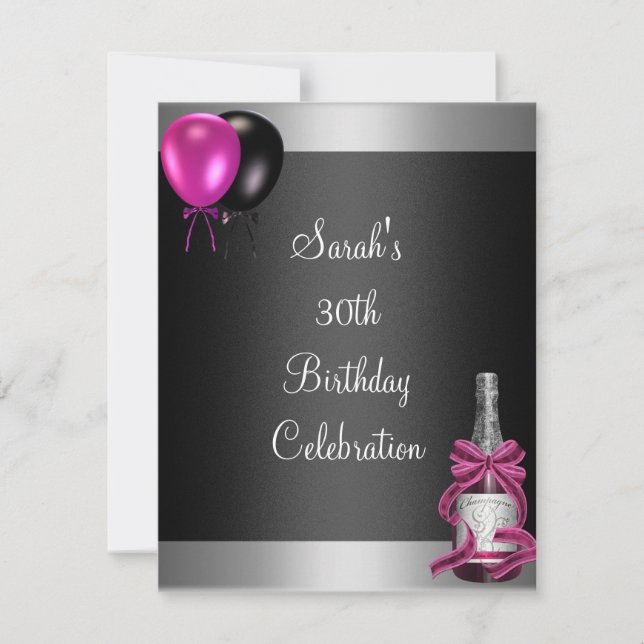 30th Birthday Balloons Champagne Silver Pink Invitation (Front)