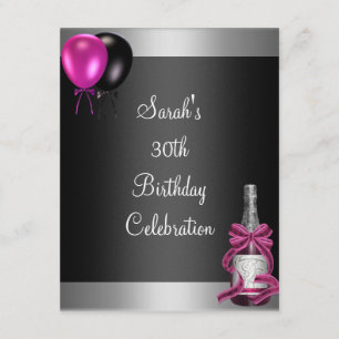 30th Birthday Balloons Champagne Silver Pink Invitation