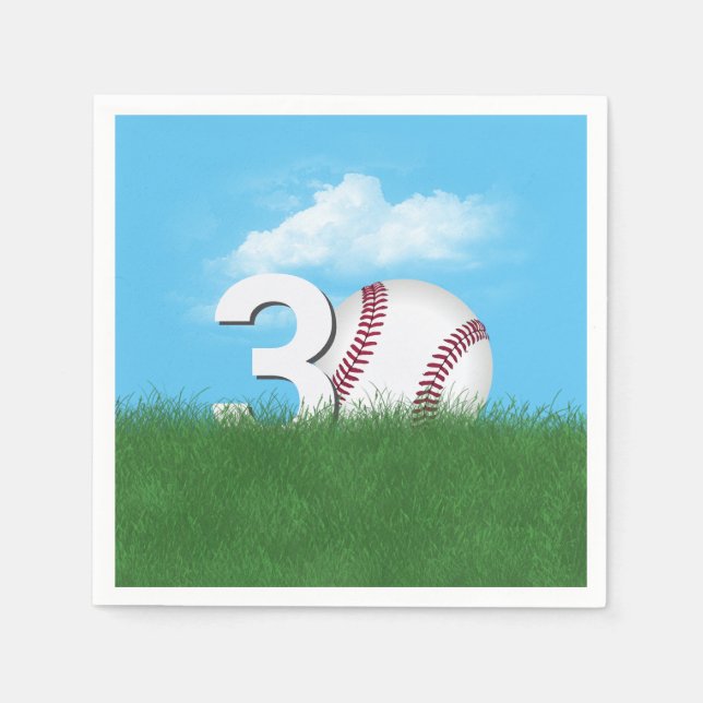 30th Birthday Baseball In Green Grass Napkin (Front)