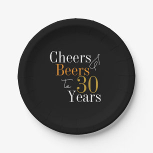 30th Birthday Beers and Cheers Black Gold Party Paper Plate