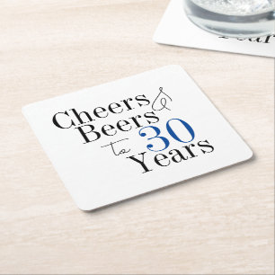 30th Birthday Beers and Cheers Typography Party Square Paper Coaster
