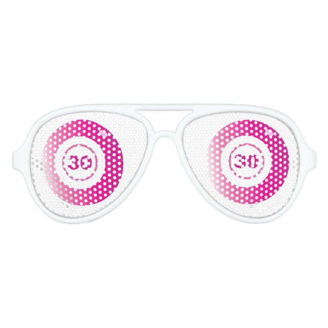 30th Birthday Bingo Balls Pink White Aviator Sunglasses (Front)
