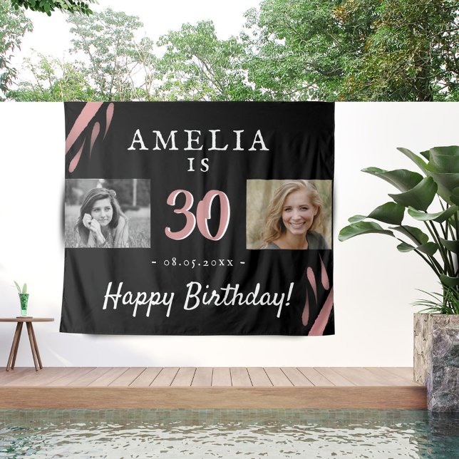 30th Birthday Black 2 Photo Backdrop Tapestry (Creator Uploaded)