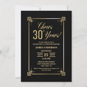 30th Birthday Black and Gold Party Invitation