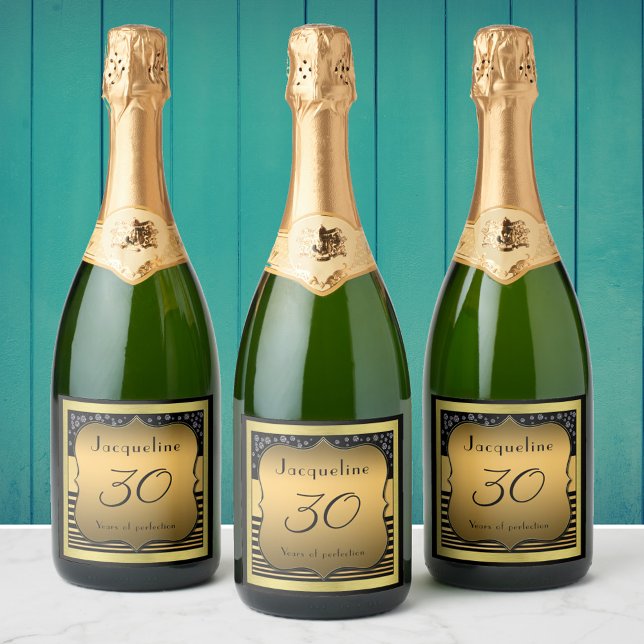 30th Birthday Black And Gold Sparkling Wine Label (Creator Uploaded)