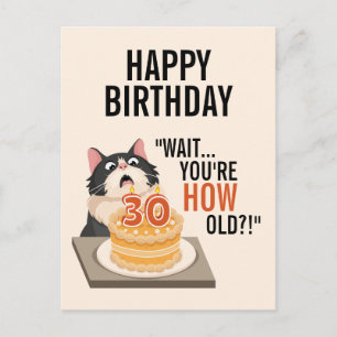 30th Birthday Black and White Cat Humor Cute Fun Postcard