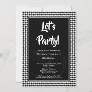 30th Birthday Black and White Chequerboard Invitation