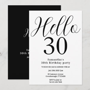 30th Birthday Black and White Minimal Birthday Invitation