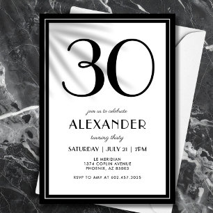 30th Birthday Black and White Modern Minimalist  Invitation