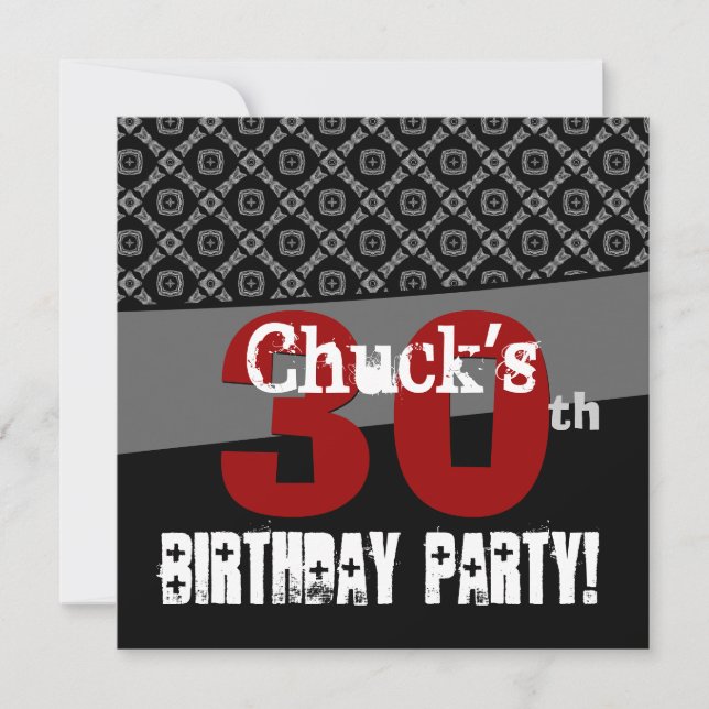 30th Birthday Black and White Pattern For Him Invitation (Front)
