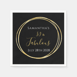 30th Birthday Black Gold Birthday Party Napkin