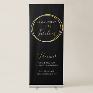30th Birthday Black Gold Birthday Party Retractable Banner