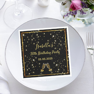 30th birthday black gold bubbles name napkin