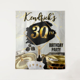 30th Birthday Black & Gold Casino, Luxury Car Tapestry