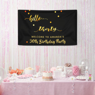 30th birthday black gold hello 30 script name banner