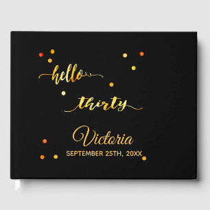 30th birthday black gold hello 30 script name guest book