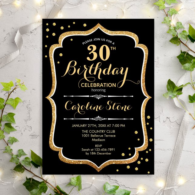 30th Birthday - Black Gold Invitation (Creator Uploaded)