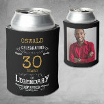 30th Birthday Black Gold  Legendary Photo<br><div class="desc">A personalised elegant 30th birthday can cooler that is easy to customise for that special birthday party occasion. Add your favourite photo for a unique touch.</div>