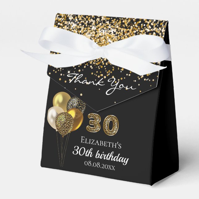 30th birthday black gold leopard pirnt thank you favour box (Front Side)