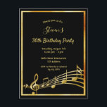 30th birthday black gold music notes invitation postcard<br><div class="desc">A trendy, modern 30th birthday party invitation card for both men and women. A classic black background, with faux gold frame and music notes, golden coloured letters. Templates for your party information. Back: white background. Tip: If you don't want it to look like a postcard, click customise, go to the...</div>