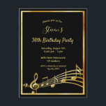 30th birthday black gold music notes invitation postcard<br><div class="desc">A trendy, modern 30th birthday party invitation card for both men and women. A classic black background, with faux gold frame and music notes, golden coloured letters. Templates for your party information. Back: white background. Tip: If you don't want it to look like a postcard, click customise, go to the...</div>
