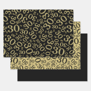 30th Birthday Black & Gold Number Pattern 30 Wrapping Paper Sheet