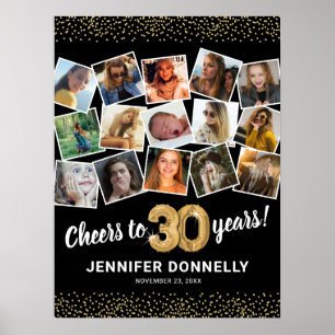 30th Birthday Black Gold Photo Party Poster