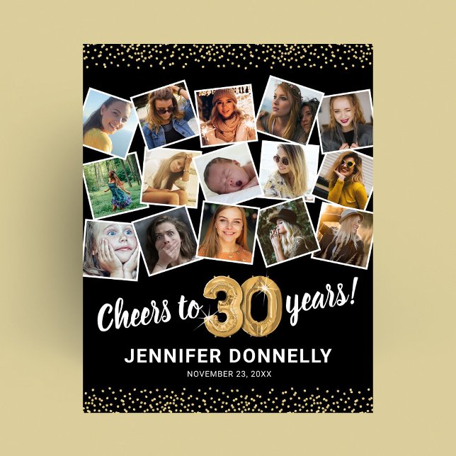 30th Birthday Black Gold Photo Party Poster (Creator Uploaded)