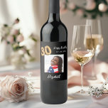 30th Birthday black gold photo Wine Label<br><div class="desc">A classic black background decorated. Personalise and add a date,  name and a photo.  Age number written with a balloon style font.</div>