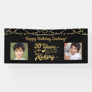 30th Birthday Black Gold String Lights Photos Banner