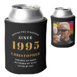30th Birthday Black Gold With Name & Photo Can Cooler<br><div class="desc">Personalised Birthday add your name and year can cooler with your photo on the rear. Edit the name and year with the template provided. A wonderful custom birthday party accessory. More gifts and party supplies available with the "setting standards" design in the store.</div>