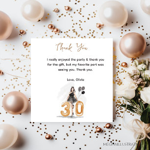 30th birthday black & golden  thank you card