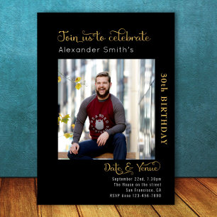 30th Birthday Black Invitation
