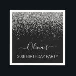 30th Birthday Black Silver Glitter Any Age Napkin<br><div class="desc">30th Birthday Party Black and Silver Any Age Sparkle Glitter Brushed Metal Monogram Name Paper Party Napkins. This makes the perfect sweet 16 birthday,  15th,  18th,  21st,  30th,  40th,  50th,  60th,  70th,  80th,  90th,  100th party supplies for someone that loves glam luxury and chic styles.</div>