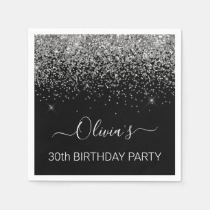 30th Birthday Black Silver Glitter Any Age Napkin