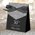 30th Birthday Black Silver Glitter Thank You Favour Box<br><div class="desc">This fabulous modern 30th Birthday Black Silver Glitter Thank You favour box with sparkling silver glitter, the birthday girl's name in a trendy script font, and tied with an elegant black bow would be perfect for your event. It would be great for a candy station, on a thank you gift...</div>
