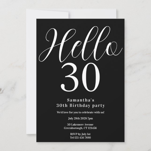 30th Birthday Black White Chic Birthday Invitation (Front)