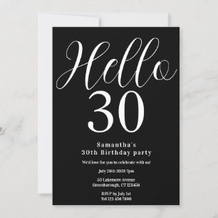 30th Birthday Black White Chic Birthday Invitation